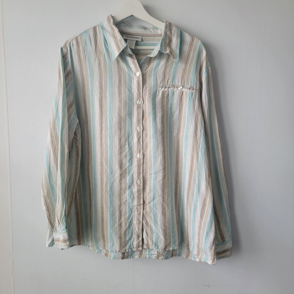Chadwick's womens 100% Linen shirt 16W striped button up long sleeve